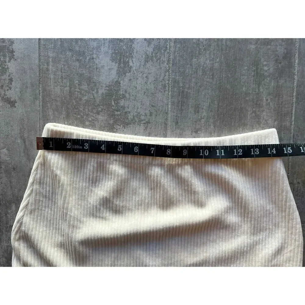FREE PEOPLE Roxy Ribbed Pencil Midi Skirt Ivory Cream High Waist Designer M